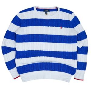 Polo Ralph Lauren Kids L G 14 16 Blue White Striped Cable Knit Sweater